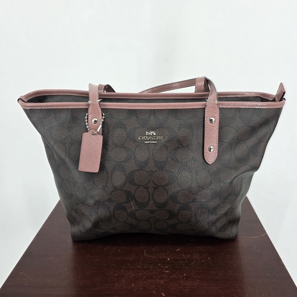 Coach Signature Brown and Pink Tote - Picture 1 of 16
